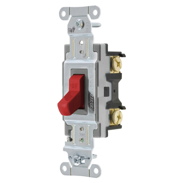 Hubbell Wiring Device-Kellems Switches and Lighting Controls, Toggle Switch, Commercial Grade, Double Pole, 20A 120/277V AC, Back and Side Wired, Red CSB220R